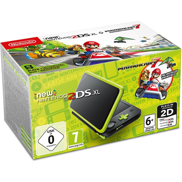 Consola New Nintendo 2DS XL Black Lime + Mario Kart 7